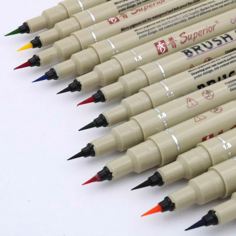 12Pc Tekening Pen Pigment Borstel Inkt Pen Pen Art Marker Pen Verschillende Tip Schilderen Schetsen Tekening Pen Kantoorbenodigdheden