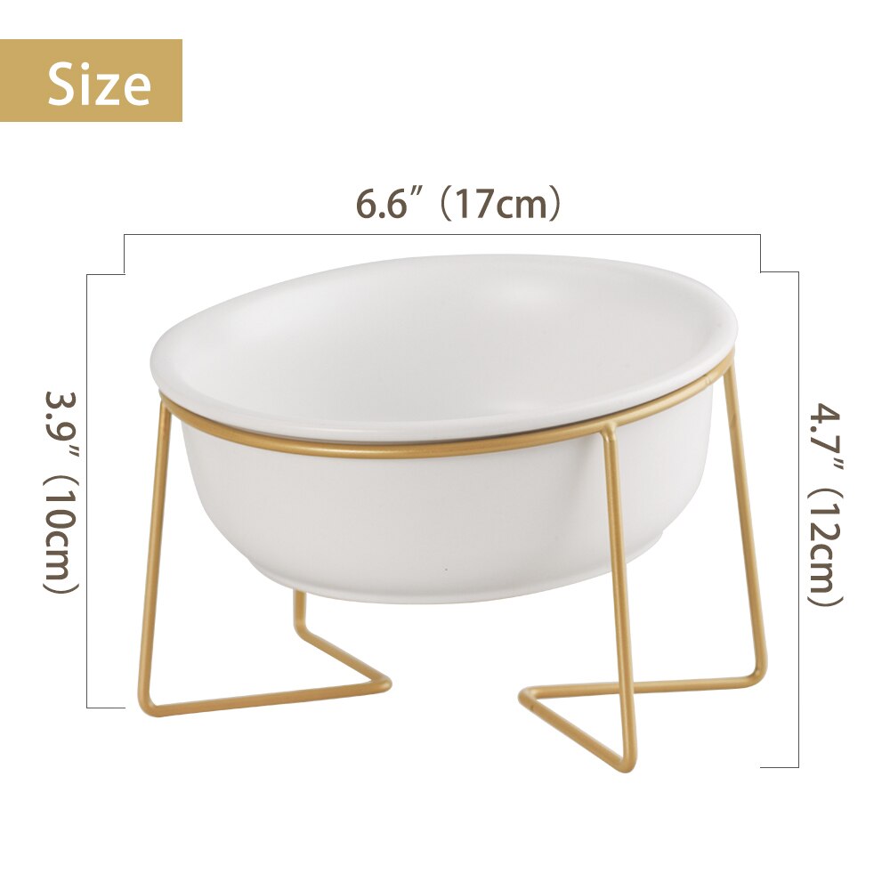 Ceramiczna/szklana podwyższona miska dla psa podniesiona karma dla kotów miseczka na wodę danie dla zwierząt komfortowe miski robić karmienia ze złotym żelaznym stojakiem: Whit-L