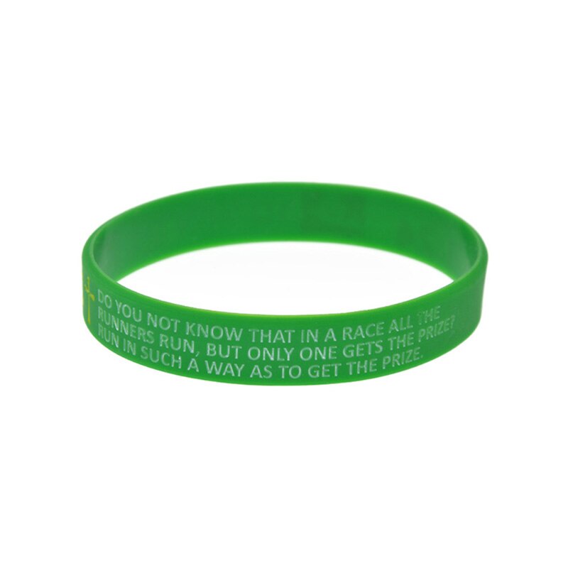 OBH 50PCS Classic Green Jesus One Corinthians 9 24 run to win the prize Silicone Wristband