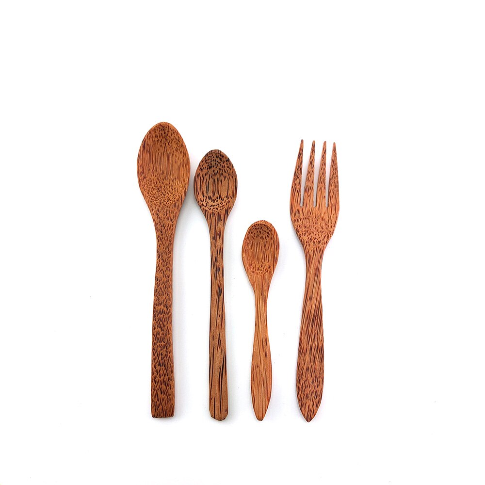 Organic Coconut Palm Wood Cutlery Natural Bamboo Wooden Coconut Fork Spoon Chopsticks for Coconut shell bowl Coconut Cutlery