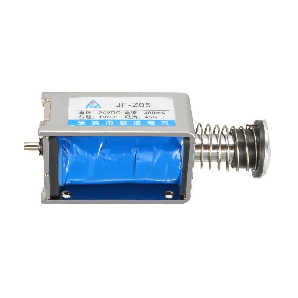 JF-Z05 Solenoid Electromagnet DC12V/24V 400mA 10mm Stroke 45N 4.5Kg 9.9LB Force Open Frame Type