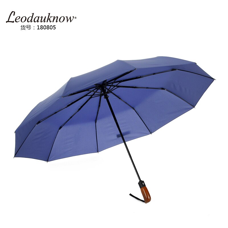 Leodauknow vindafvisende folde automatisk paraply auto luksus stort vindtæt læderhåndtag paraplyer regn til mænd: -en