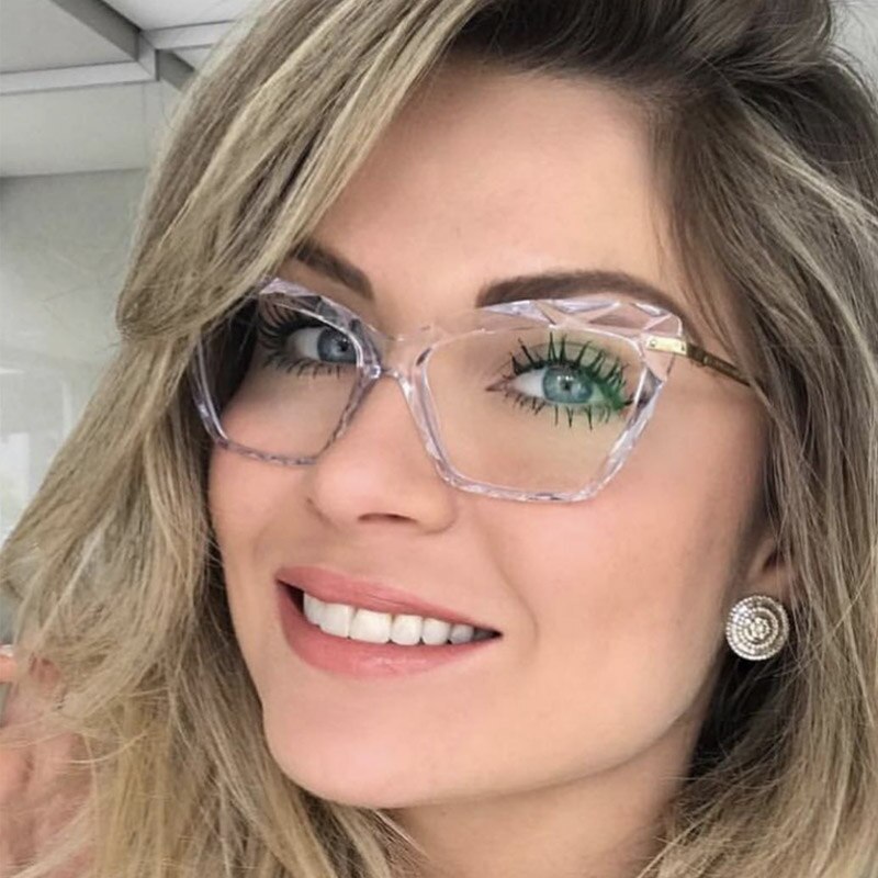 TR90 Frame Rode Kat Bril Dames Geometrische Element Brilmontuur Vrouwen Mode Optische Oculos Grau Feminino: E300 C6 transparent