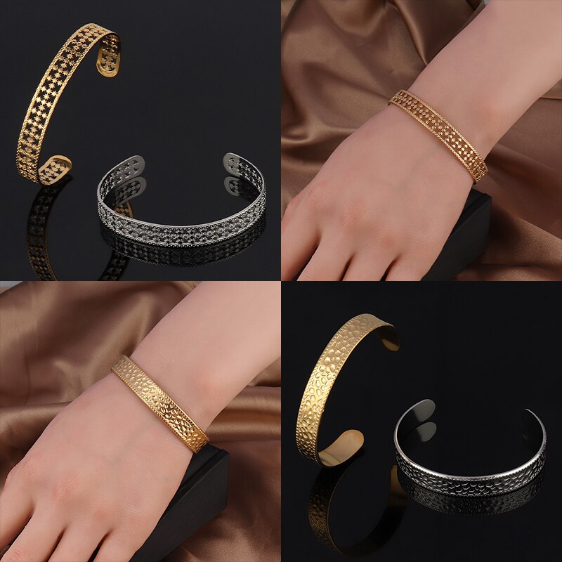 Vintage Bracelet Opening Bracelets For Women Stainless Steel Bracelet Bangle Geometry Bracelet Leaf Cuff Bracelet Charms Jewelry