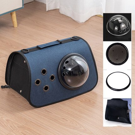 Cat bag go out carrying bag pet bag cat diagonally portable cat cage cat school bag space capsule cat backpack supplies: Navy blue