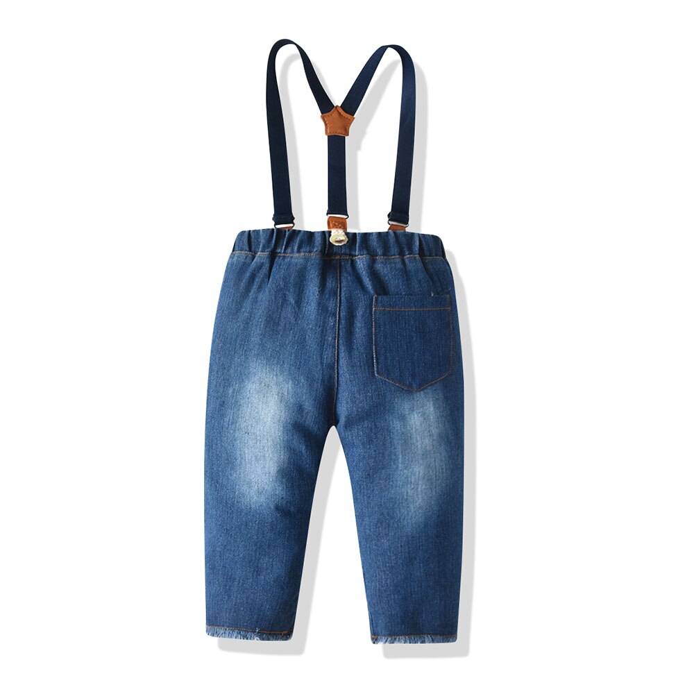 Tem doger calças infantis, calças jeans demin para crianças pequenas com suspensórios, calças casuais de outono para meninos