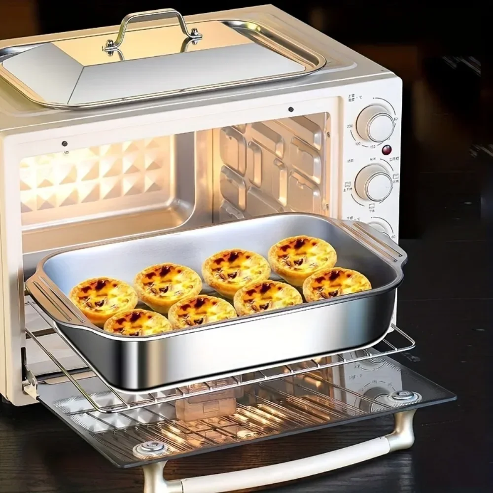 Tiefe Backform aus Edelstahl mit Deckel, multifunktionale, rechteckige, ofensichere Backformen für Küchen-Meeresfrüchte, gegrillte Fischpfannen
