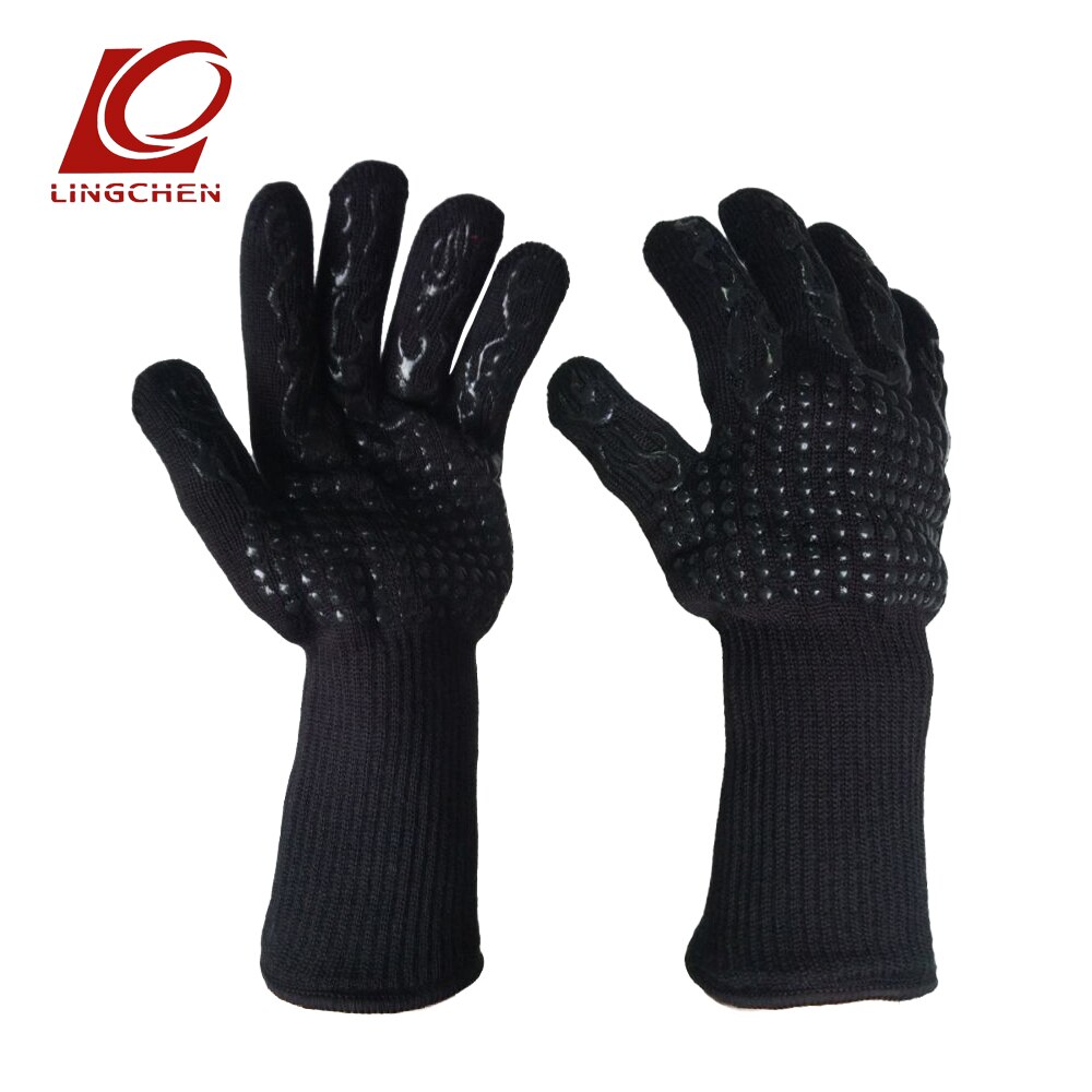 Een paar aramide handschoenen voor magnetron, oven, open haard, barbecue, 1414 rode en zwarte siliconen, vlamwerende en hittebestendige handschoenen