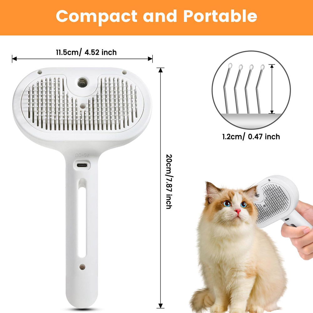Cepillo de vapor para gatos, peine de depilación con spray para mascotas para quitar y cuidar, cepillo de agua para gatos, perros, animales pequeños, pelo largo y corto