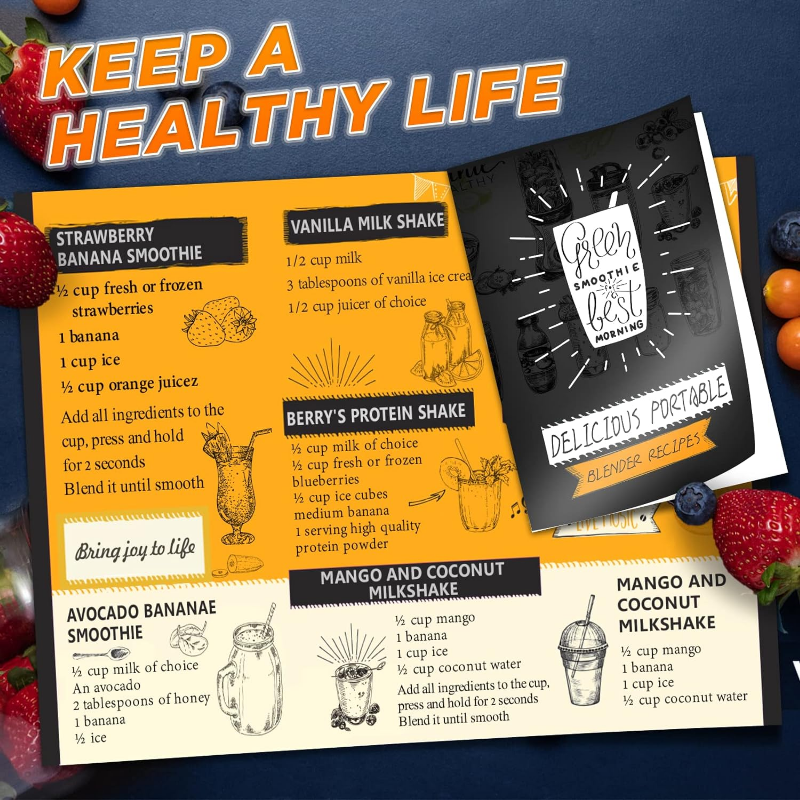 Bärbar mixer, personlig mixer med usb-laddningsbar funktion, minimixer för shakes och smoothies, stark skärkraft med 6 blad