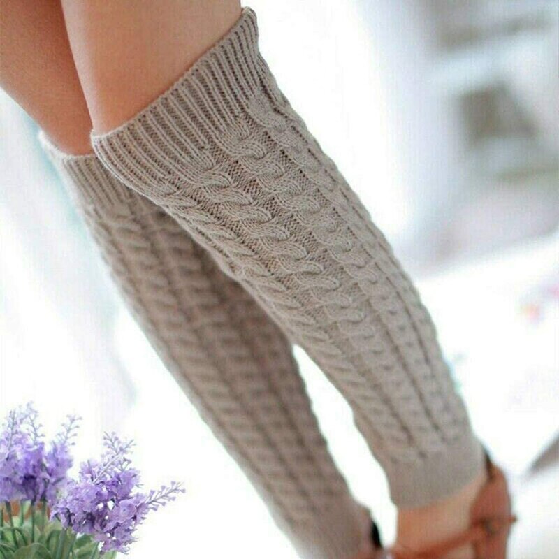 Frauen Gestrickte Häkeln Winter Warme Beinlinge Lange Socken Slouch Leggings Damen Solide Stricken Knie Bein Lange Socken NOV99