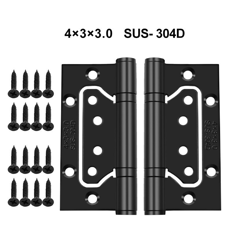 Slot-free Stainless Steel Hinge Thickened Door Hardware Silent Bearing 4 inch/5 inch flat hinge: Black 4 Inch