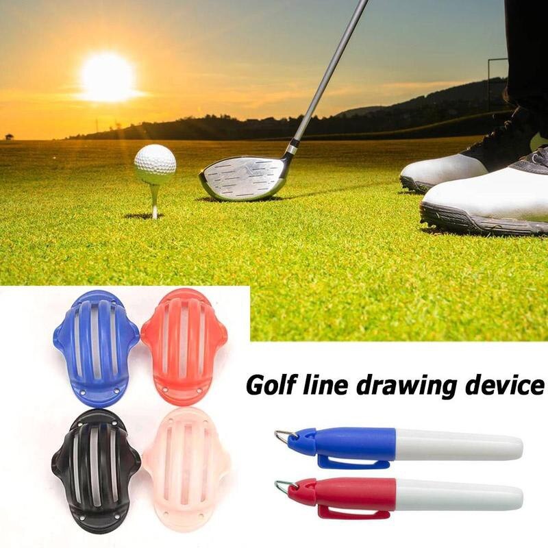 Golf Ball Triple Track ERC Chrome Soft 3 Line Marker Stencil + 2 Pen Golf Putting Positioning Aids Golf Ball Marker Outdoor Tool