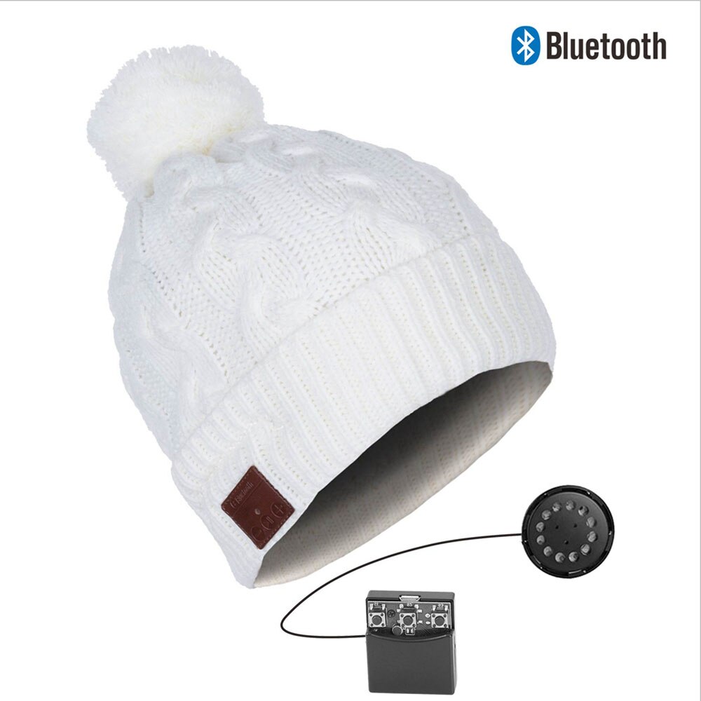 Bonnet Bluetooth stéréo sans fil mains libres | Bonnet tricoté, chapeau d'hiver, chapeau de sport, capuchon lavable, écouteurs musique Audio: 033B-ivory