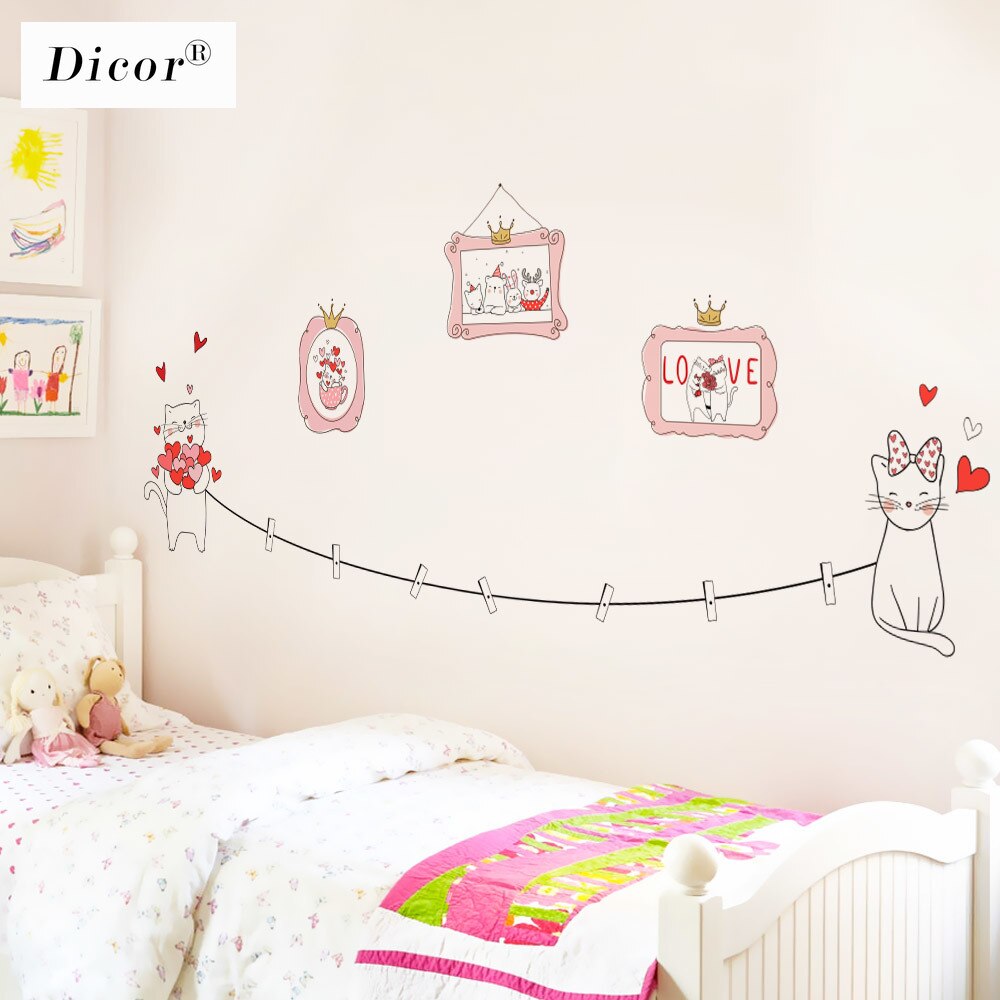 Cheap DICOR Genuine Cartoon Cute Cat Wall Sticker for Kids Rooms Album Photo Collection Girl Baby Bedroom Sticker Decal