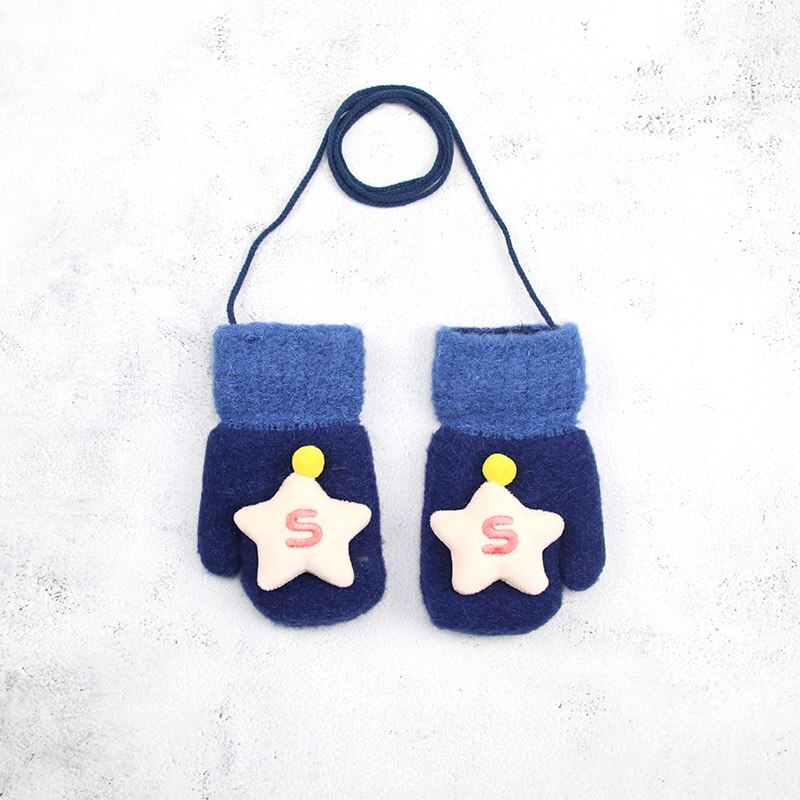 2-6 jaar Kinderen Baby Handschoenen En Wanten Meisje Jongen Winter Warm Gebreide Wollen Wanten Kid Meisje Fluwelen Dikke winter Handschoenen Voor Jongen: Navy