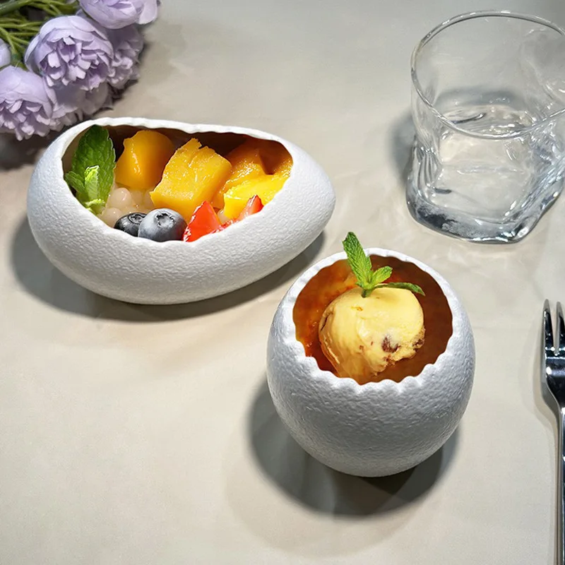 Eierschale Modellierung Gedämpfte Eierschale Nachtisch Dessertschale Strauß Eiförmige Keramikschale Joghurt Spezielles Restaurantgeschirr