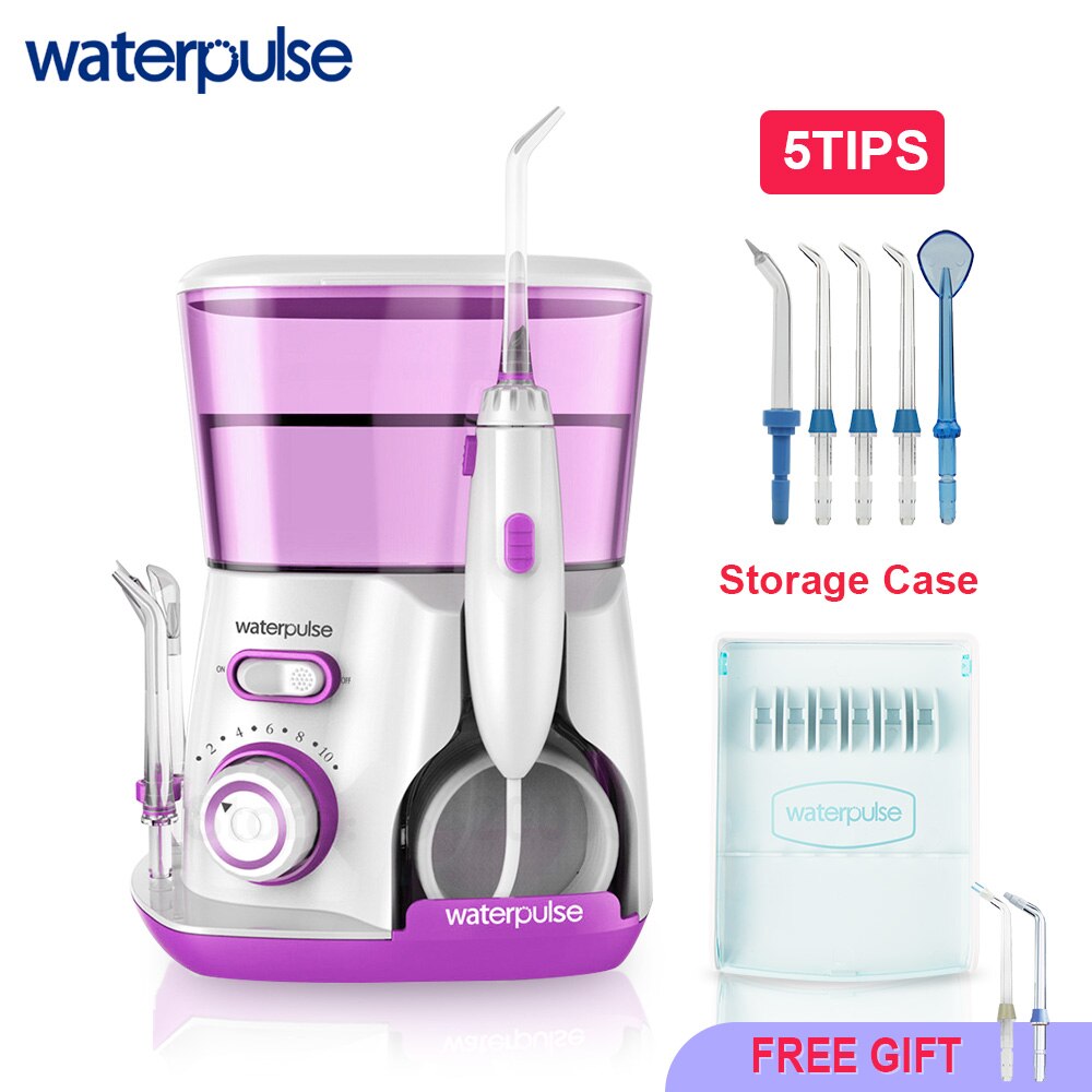 Vand tandtråd mundskylning bærbar dental vandstråle 800ml familie brug stor kapacitet vandtank vandtæt tandrenser: 7 røde spidser / Eu