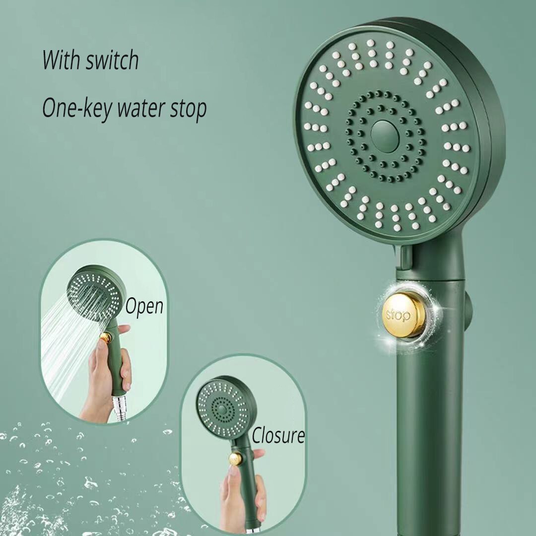 Wysokociśnieniowa głowica prysznicowa regulowana 3 tryby zielony czarny jeden klucz robić zatrzymania oszczędzania wody ręczny prysznic łazienkowy