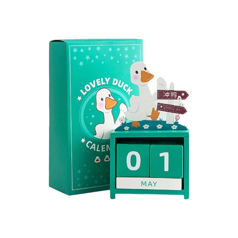 Vintage Wooden Perpetual Desk Calendar Block Planner Permanent Desktop Organizer DIY Agenda: C