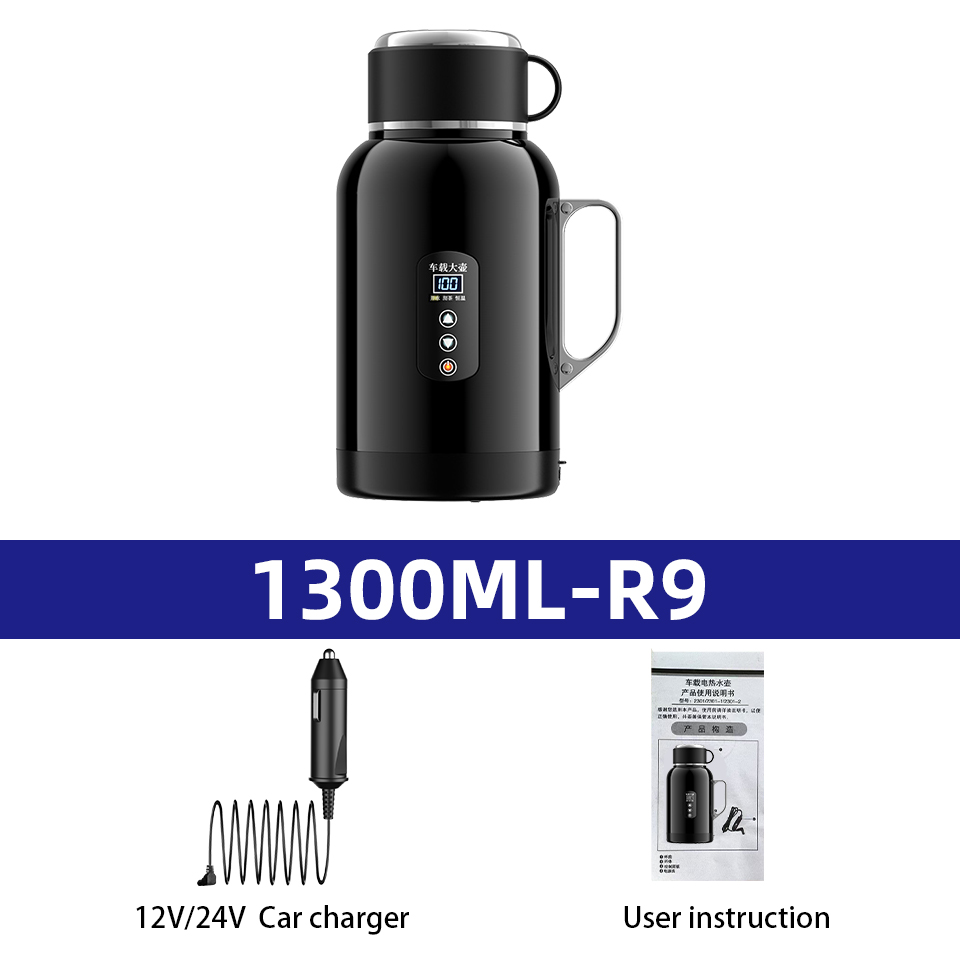 Elektryczny kubek samochodowy z podgrzewaniem 1300/1500 ml z wbudowanym kubkiem, uniwersalny termos 12V 24V robić samochodów ciężarowych, samochodów osobowych, robić podróży, kubek termiczny.: Brązowy