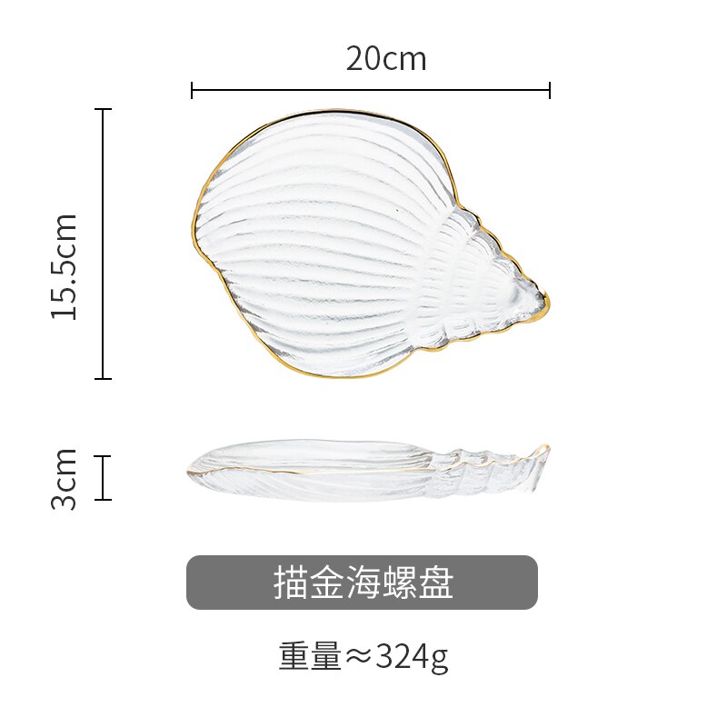 Jewelry Glass Plates and Bowls Set with Glod Rim Nordic Ocean Dessert Fruit Plate Jewelry Storage Tray Decorative Trinket Dish: Conch Dish