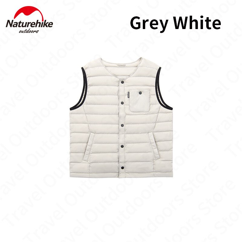 Naturehike Winter Down Vest 90% Wit Ganzendons Warm Houden 750FP Verdikking Jas Man/Vrouw Mode Knop Jas Outdoor draagbare: Grey White / M