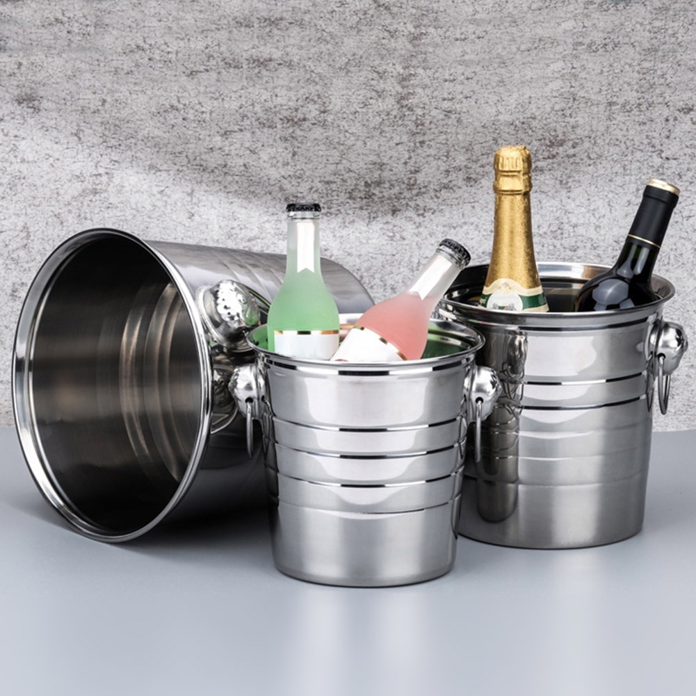 3L/5L/7L Stainless Steel Ice Bucket Thick Ice Holder Container for Bar Party Champagne Wine Barrel Silver