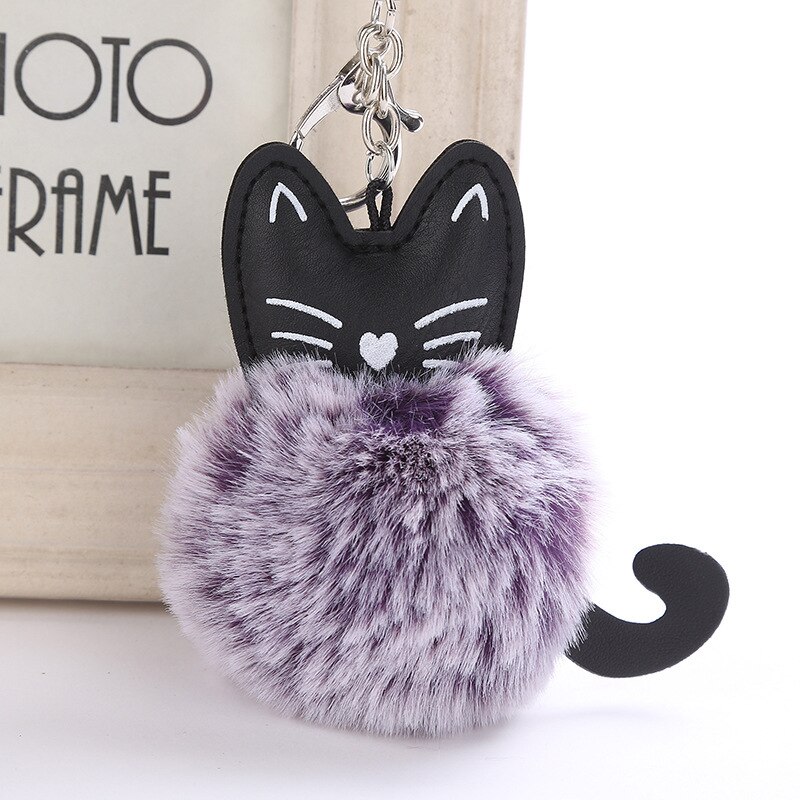 Söt pälsboll nyckelring katt mjuk pompom djur svans hår boll bil nyckelring nyckelring mamma llaveros dam bilväska tillbehör: 06