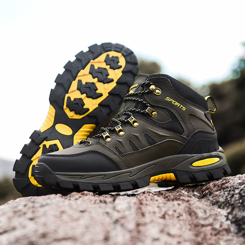 Botas de senderismo de para hombre, zapatos de Trekking de otoño e invierno, botas de cuero impermeables, botas de escalada antideslizantes para exteriores para hombre y mujer, talla 46: Verde militar / 41