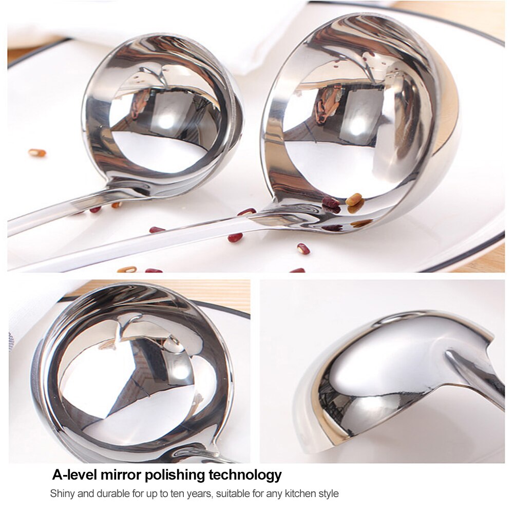 1Pc Thick Stainless Steel Ladle Spoon Long Handle Round Rice Soup Mixing Holding Kitchen Cookware Pot Spoon Cooking Tools