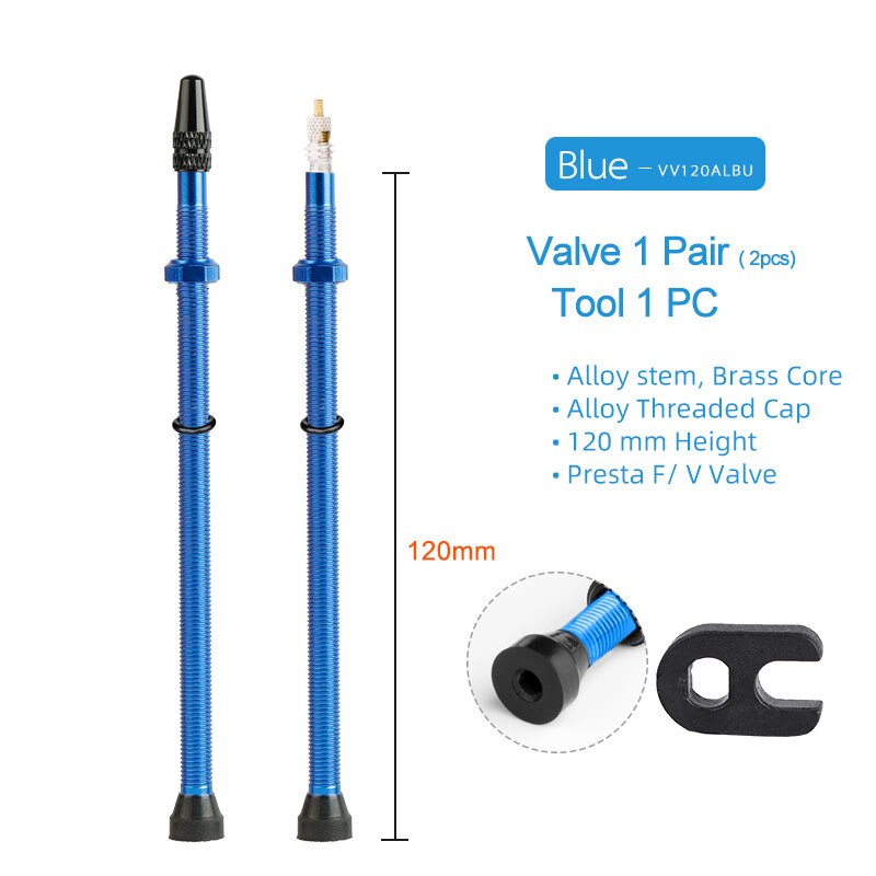 Deemount 120mm 2PCS Bicycle Tubeless Tire Presta Valve W/ Alloy Cap & Tool Optional 10m Tape Width 23/25/27/29/32/34mm: 120mm Alloy Blue