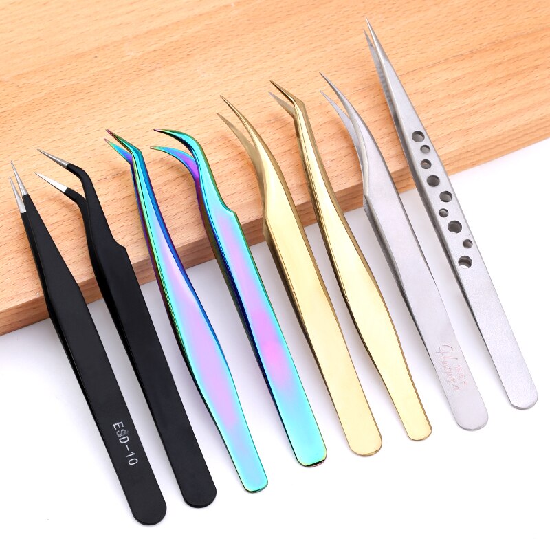 Nail Art Rhinestones Tweezers Stainless Steel Curved Straight Tweezer Nipper Picking Sequins Beads Stickers Nail Art Tool
