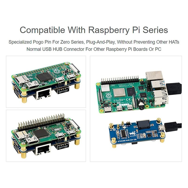 Ethernet/USB HUB HAT(B) for Raspberry Pi 4B/3B+/3A+/2B/Zero/Zero with Zero WH,with 1X RJ45 Ethernet Port