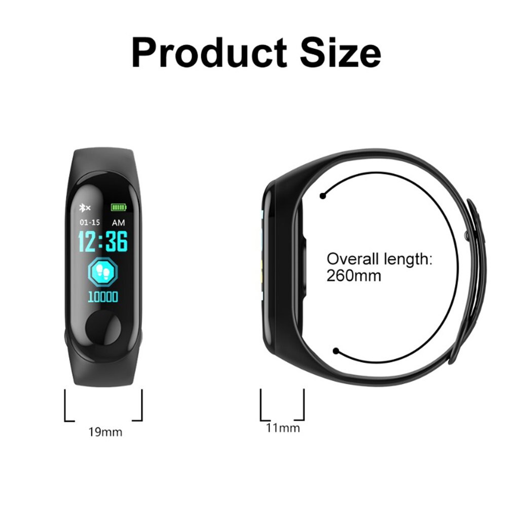 M3 Smart Band Horloge Armband Fitness Tracker Stappenteller Bloeddruk Hartslagmeter Waterdicht Polsbandje