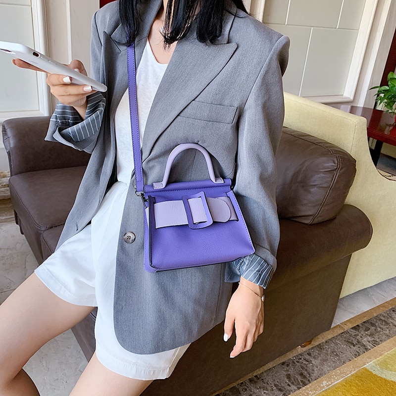 Mini sac fourre-tout en couleurs contrastées pour femmes, sacoche à bandoulière pour voyage, en cuir PU de bonne ,