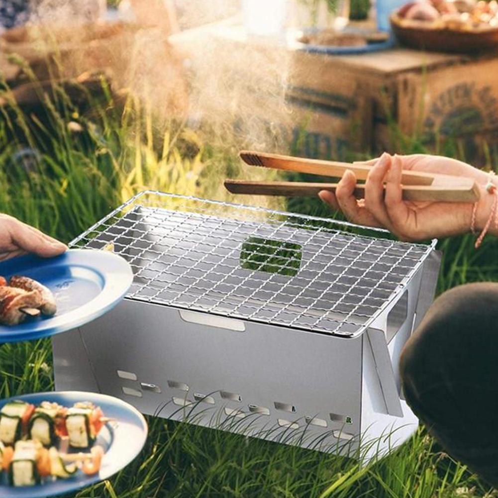 Steel Barbeque Stove Folding BBQ Grill Portable Outdoor Camping Picnic Wood Fire Burning Stove Charcoal Grill