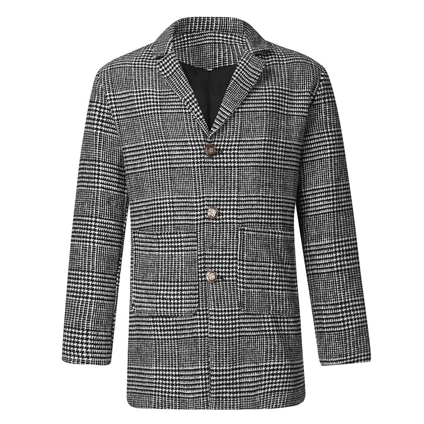 Heren Trenchcoat Jas Vest Plaid Print Jas Mannen Toevallige Winter Mode Hounstooth Heren Lange Jas Jas Uitloper
