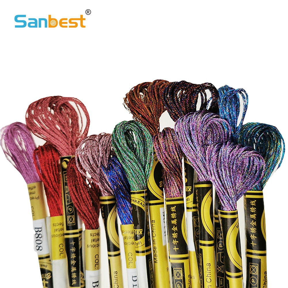 Sanbest Metallic Cross Stitch Thread Shiny Effect Embroidery Threads DIY Decor Hand Knitting Crafts Floss Sewing TH00042