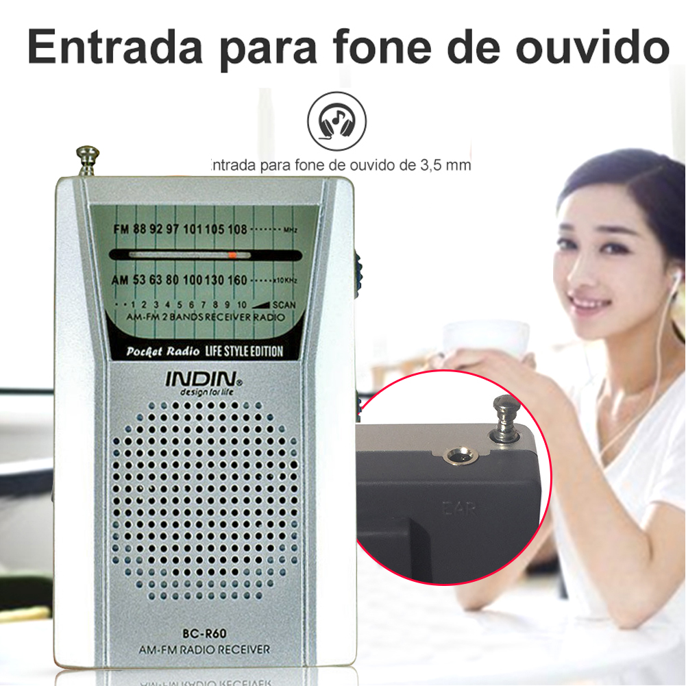BC-R60 Portable AM FM Radio AA Battery Operated Loud Speaker Headphone Jack Portable Radio World Receiver Built-In Speaker