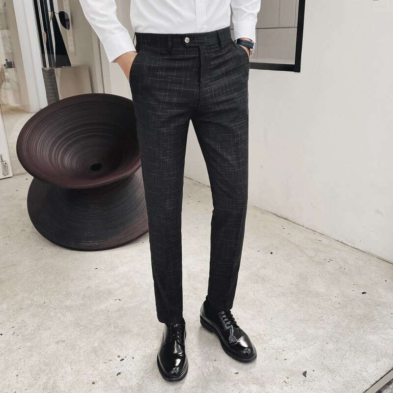 Klassisk ternede plaid jakkesæt bukser mænd business casual kjole bukser mærke koreansk slim fit street wear socialt tøj