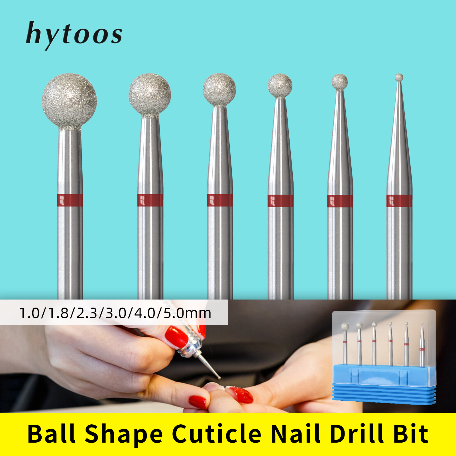 HYTOOS, bola de grano fino, limpieza de cutículas, brocas para uñas, broca de diamante ruso, seguridad debajo del limpiador de uñas para cutícula, piel muerta