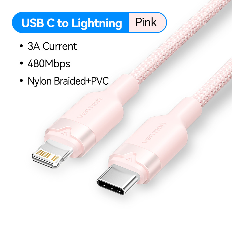 Vention Usb Type C Pd 27W Kabel Voor Iphone 15 14 13 12 Pro X 8 Snelle Usb C Kabel Voor Iphone Oplaadkabel Usb Type C Kabel: Roze / 0,75 m