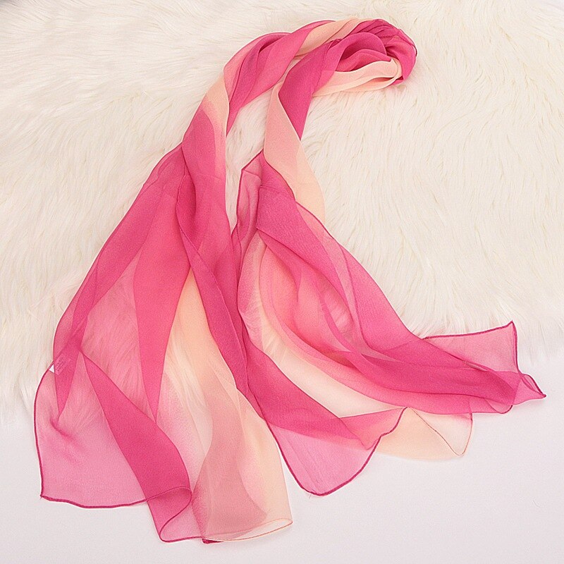 Jifanpaul Gradiënt Zijden Sjaal Vrouwelijke Populaire Sjaal Georgette Multicolor Sjaal Dans Zijden Sjaal: T48-pink leather red