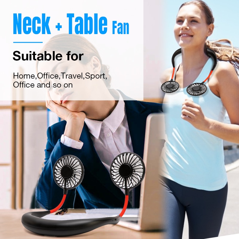 Mini USB Portable Fan Neck Fan Neckband With Rechargeable Battery Small Desk Fans handheld Air Cooler Light and Arama