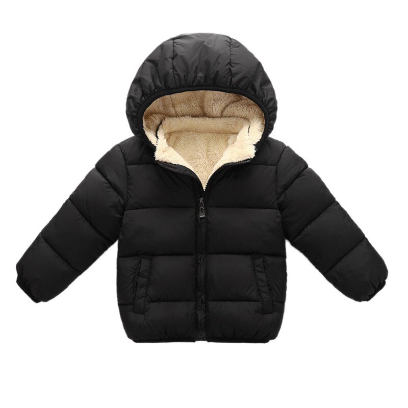 Kids Winter Warm Jacket Children Plus Velvet Cotton Coat Toddler Girls Boys Solid Outerwear Children's Clothing: Black / 2T