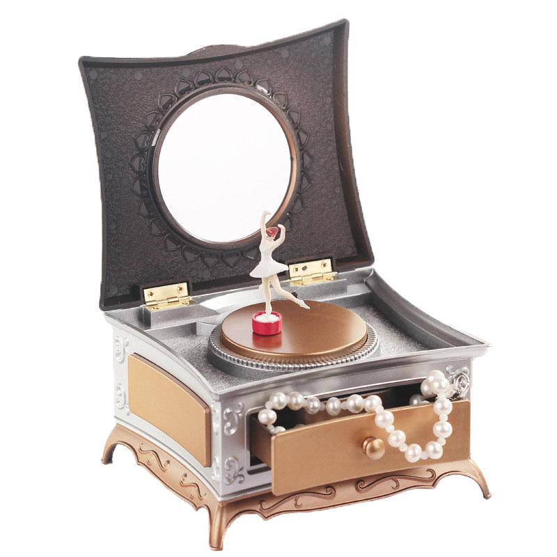 Dancer Rotating Music Box Classical Drawer Makeup Mirror Music Box Jewelry Storage Box To Send Girlfriend Box