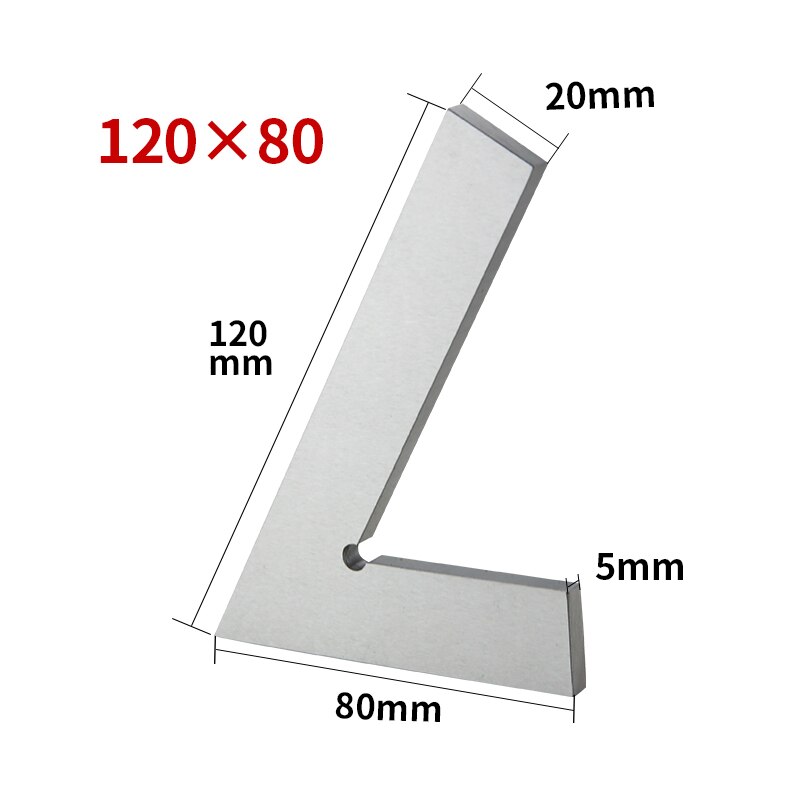 60 Graden Hoek Platte Rand Vierkante Hoek Heerser Metalen Vierkante Heerser Rand Staal Meten Tool Carpenter Vierkante Markering Heerser Gereedschappen: 120x80 Square 60DEG