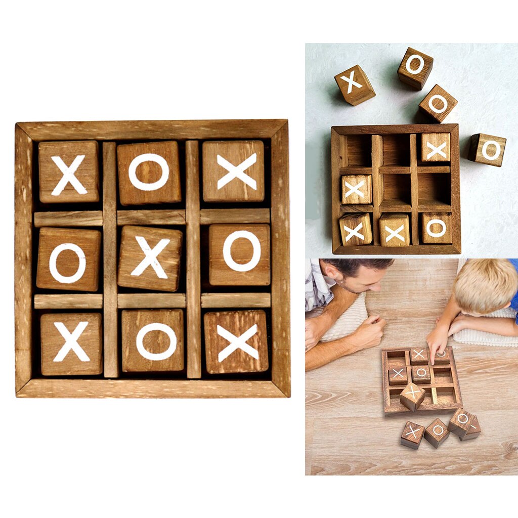 Tic tac toe træ sofaborde familie spil til stue rustik bordindretning strategi brætspil