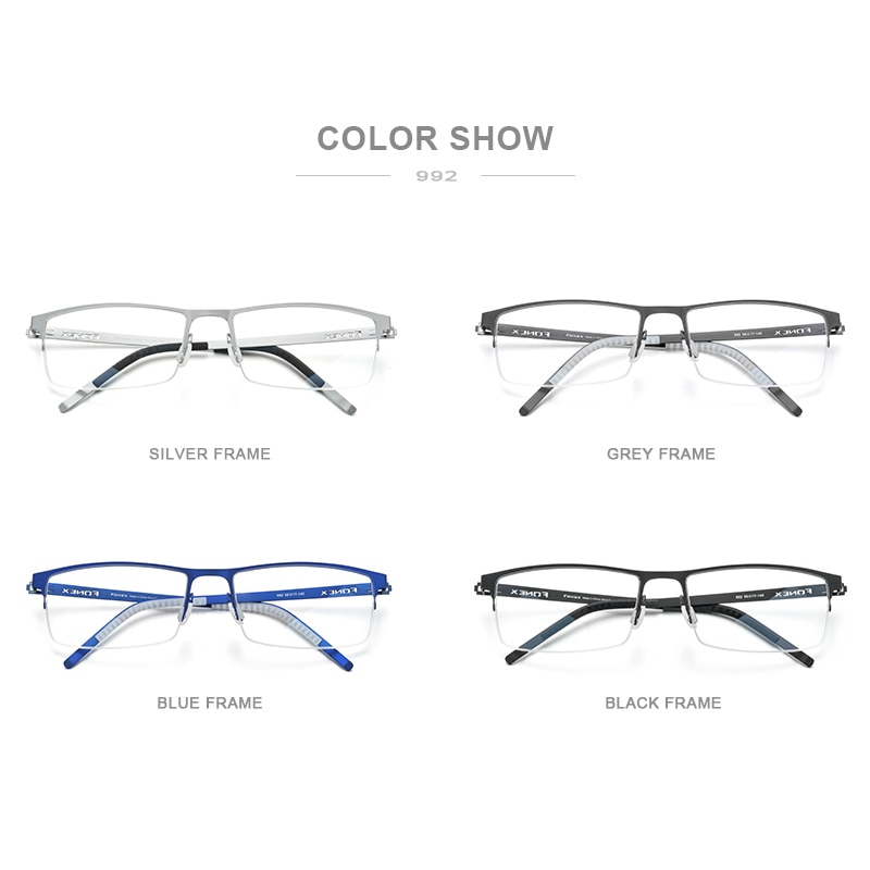 FONEX Alloy Glasses Frame Men Square Myopia Prescription Optical Eyeglasses Metal Half Korean Screwless Eyewear 992